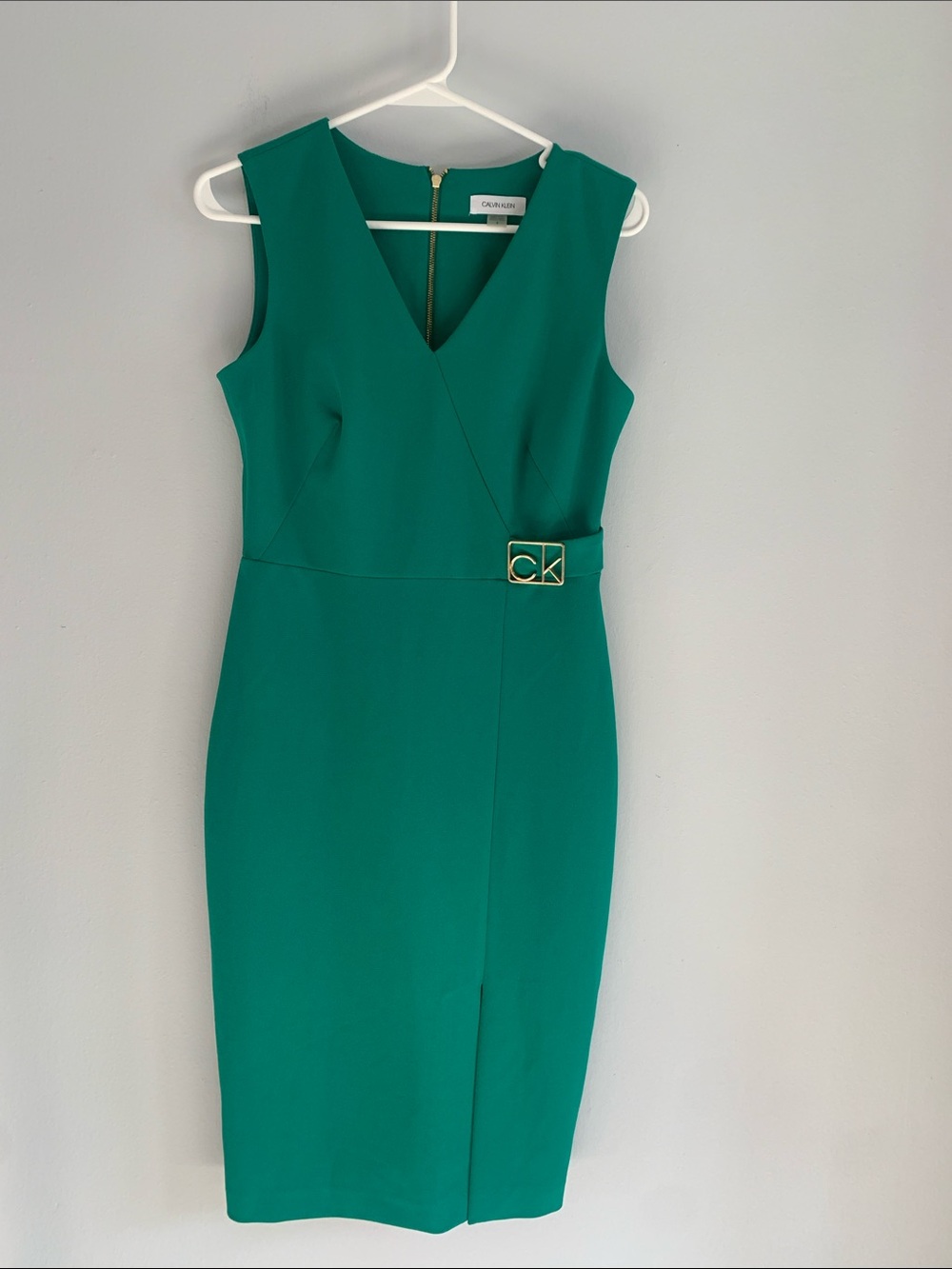 CALVIN KLEIN Emerald Sheath Dress with CK Buckle